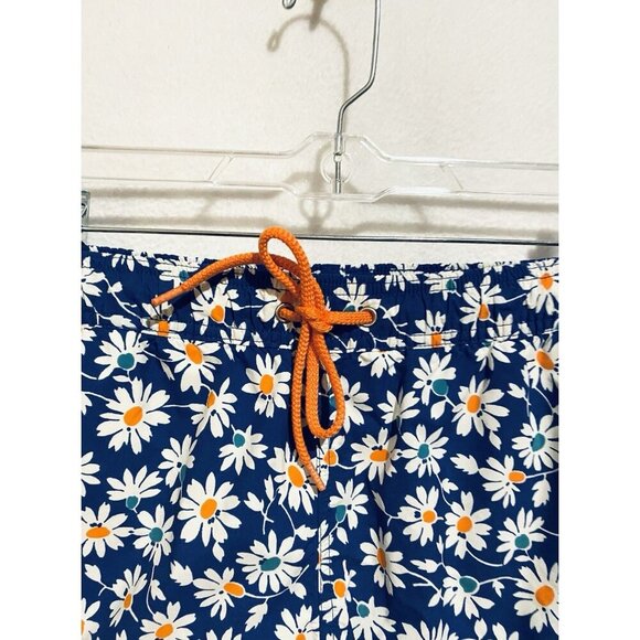 J Crew Swim Trunks Mens Medium Blue Floral Drawstring Waist Lined Beachy Summer - Picture 2 of 4